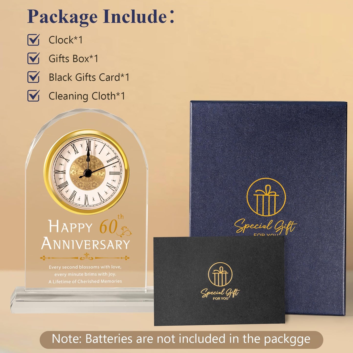 60th Anniversary Wedding Gift For Parents Couple,60th Anniversary Decorations Crystal Clock Gifts Keepsake For Husband Wife,Diamond 60 Years Of Marriage Anniversary Wedding Gifts For Grandma Grandpa