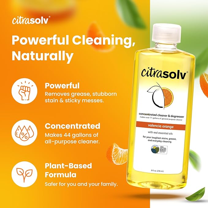 Citra Solv Concentrated Household Cleaner & Degreaser -Valencia Orange Scent 8 fl oz Safe, Effective, and Versatile Cleaning Solution, Natural Ingredients Non Toxic,Biodegradable, Made in USA (2)