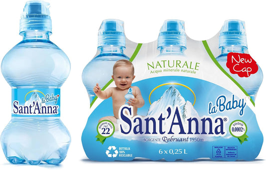 Sant'Anna La Baby Natural Mineral Water, 8.45 Fl Oz (6-Pack) | Pure Italian Alps Mountain-Fresh Drinking Water | Sodium-Free Mineral in BPA-Free Bottles