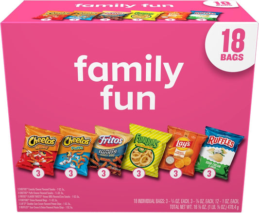 Frito-Lay Snacks Variety Pack, Family Fun Mix, Single Serve Snack Bags, (18 Pack), Ruffles, Fritos, Cheetos, Lay's, Funyuns, Chips