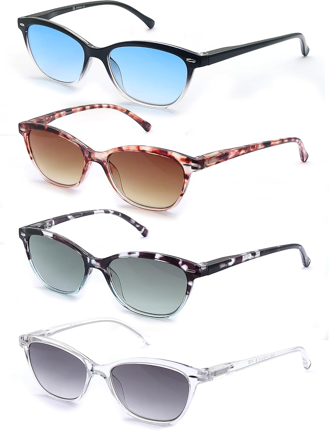 Reading Sunglasses +2.50 Womens Square Readers Sunglasses Stylish Lightweight Ladies Sun Readers 4 Pack Comfortable Fit (Black,Clear,Tortoiseshell Frames)