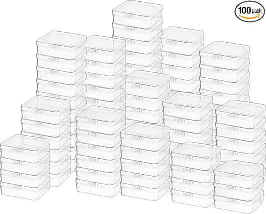 SATINIOR 100 Pcs Clear Plastic Beads Storage Containers Box Small Clear Boxes with Hinged Lid Plastic Case Mini Square Arts Crafts Storage Organizers for Small Items(3.3 x 3.3 x 1.1 Inch)