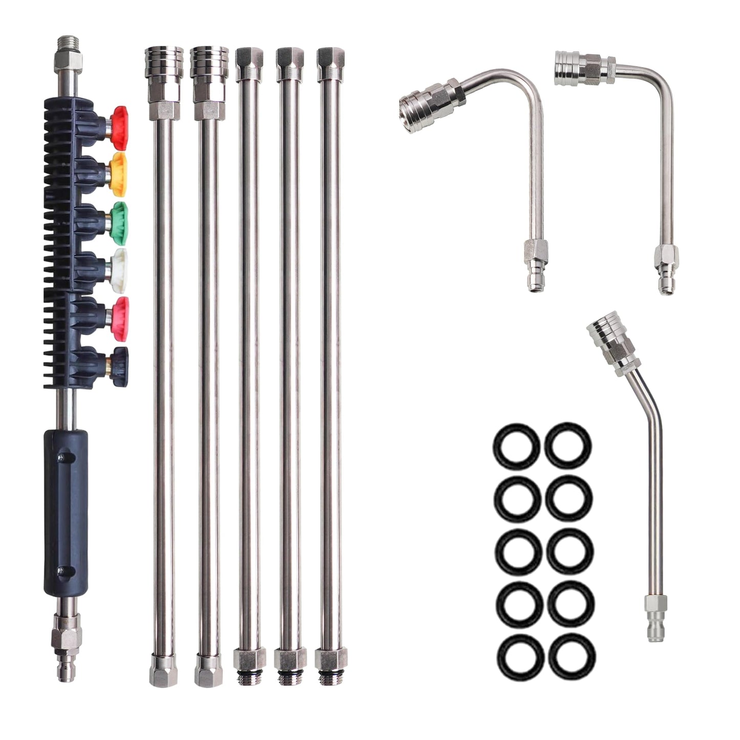 Hourleey 9 Pack Pressure Washer Extension Wand Upgrade Power Washer Lance with 6 Nozzle Tips, 30Â°,90Â°,120Â° Curved Rod, 1/4" Quick Connect, 4000 PSI