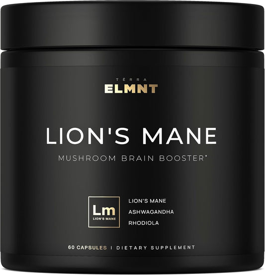 16x Strength Lions Mane Supplement Capsules Super Nootropic w. Ashwagandha & Rhodiola - Highest Potency 16:1 Lion's Mane Mushroom Extract 50% Polysaccharides Brain Supplements for Memory and Focus