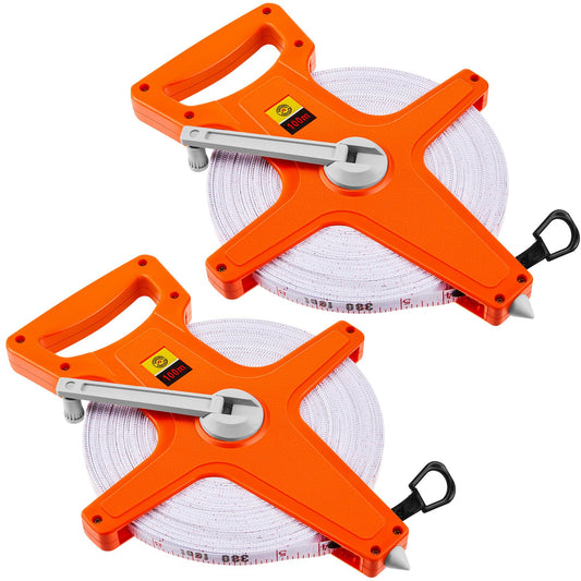 Kanayu 2 Pieces 330 ft Open Reel Retractable Long Fiberglass Tape Measure Feet and Meters Measuring Yard for Engineer Sport Field Project Construction