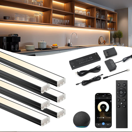 VST Smart Under Cabinet Lighting 6 Bars - UL Listed CRI 93+ Adjustable Strip Lights, Alexa & Google Home Compatible, App/Voice/Hand Wave Control for Kitchen Cabinets & Closets