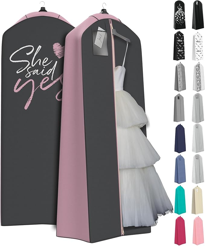 Your Bags Wedding Dress Garment Bag – 72" Garment Bags for Hanging Clothes with 20" Gusset for Puffy Gowns – Durable Dress Cover for Travel or Storage – Rip-Resistant with ID Window - She Said Yes