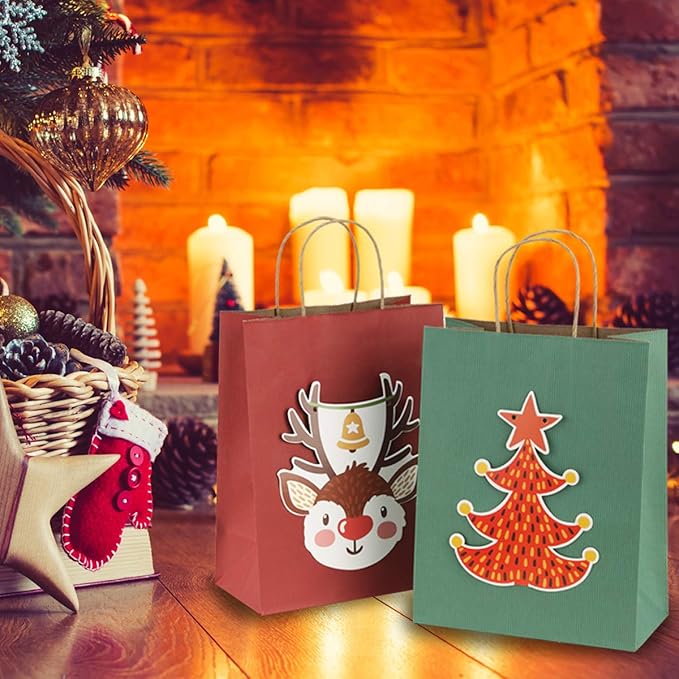 BagDream Gift Bags 8x4.25x10.5 100Pcs Kraft Paper Bags with Handles Bulk, for Shopping, Retail, Merchandise, Gifts, Party Favor, Recycled Red Paper Sacks