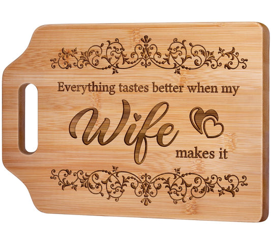 AceThrills Wife Birthday Gift Ideas, Gifts for Wife Gifts for Wedding Anniversary, Christmas - Bamboo Cutting Board 12.3"L x 8.7"W x 0.4"Th (everything tastes better)