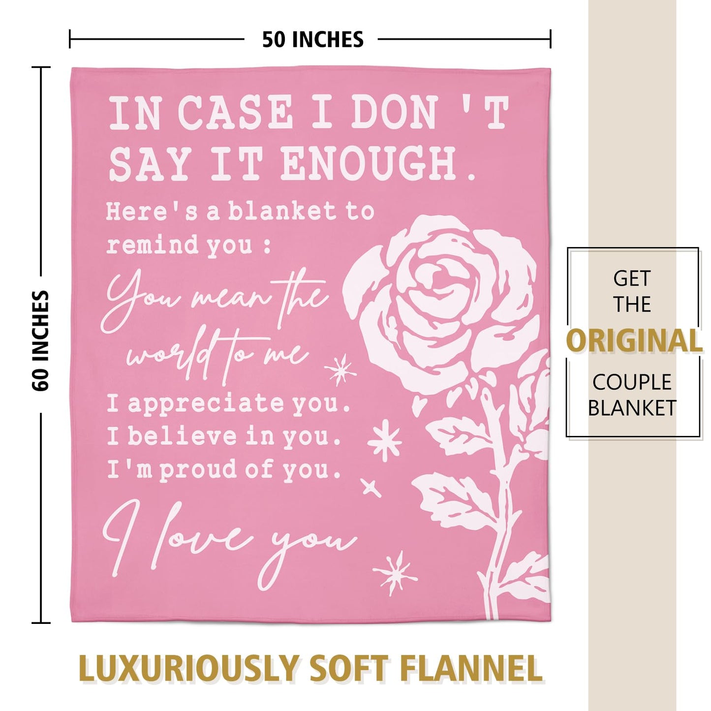 Afterprints Romantic Gifts for Her, I Love You Blanket, Anniversary, Birthday Gifts for Women, Girlfriend, Wife, Soft Throw Blanket with Rose Print 50” x 60''
