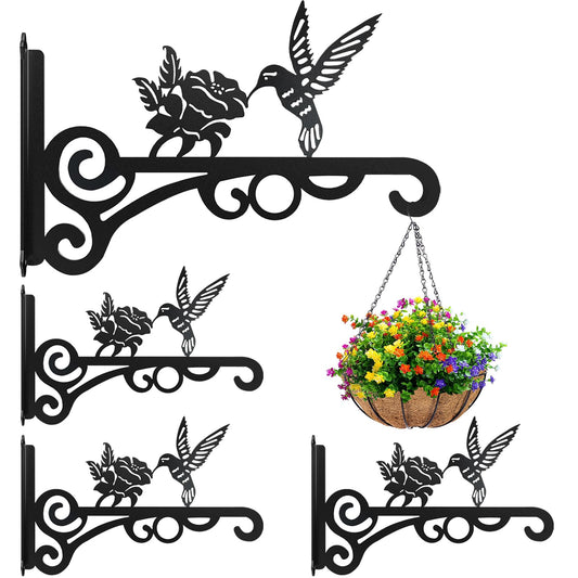 4-Pack 10 Inch Aesthetic Plant Hanger Indoor and Outdoor â Metal Hanging Plant Bracket with Hummingbird Pattern â Heavy Duty Plant Hooks for Hanging Flower Baskets, Bird Feeder, Wind Chime, Lantern