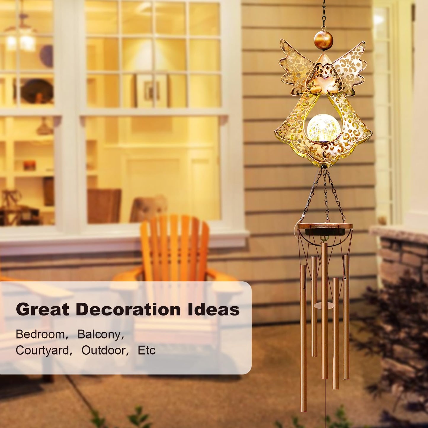 Supdeco Solar Wind Chimes Outdoor Indoor Decor: Birthday Gifts for Mom Grandma - Outside Lights for Garden Yard Patio Porch (Angel)