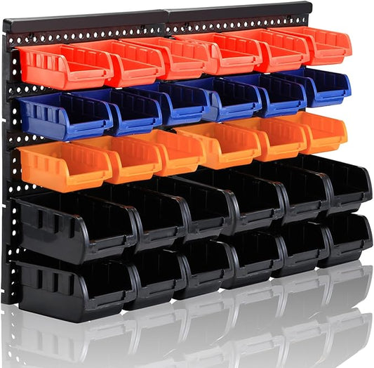 Wall Mounted Storage Bins Parts Rack 4 Colors Bin Organizer Garage Plastic Shop Tool, Garage Organizers and Storage (Style-Classic) 25.2"*16.2"