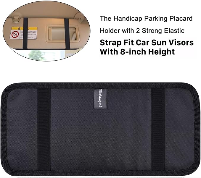 Handicap Placard Holder for Auto, Wisdompro Disabled Parking Permit Sign Protector for Car Sun Visor with Note Paper Slot, Pen Holder and Elastic Strap - Black