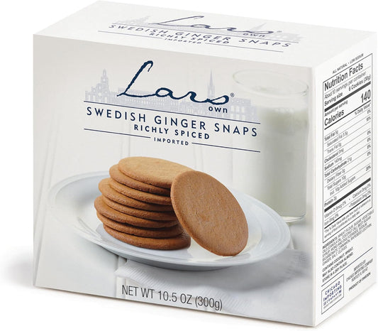 Lars Own Swedish Ginger Snaps, Crispy Ginger Snap Cookies, Traditional Scandinavian Gingersnap Cookies, 10.5 oz Box, 1 Pack