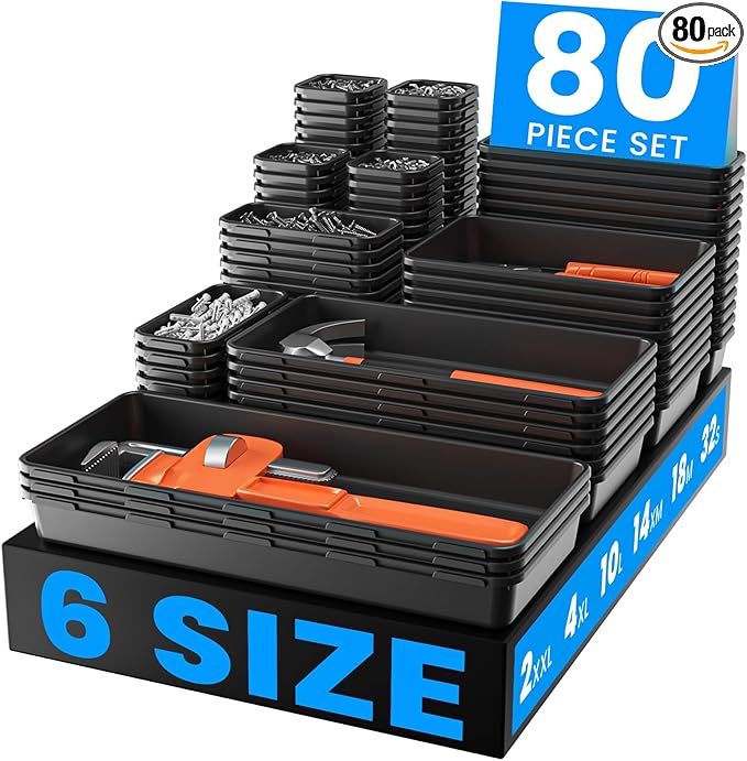 ãUpgraded to 6 SizeãA-LUGEI Tool Box Organizer,ãFits 100+ Toolsã Black Garage Organization and Storage Tray Divider Set, Desk Drawer Organizer, Toolbox for Tool Chest Cart WorkBench Small Parts Widget