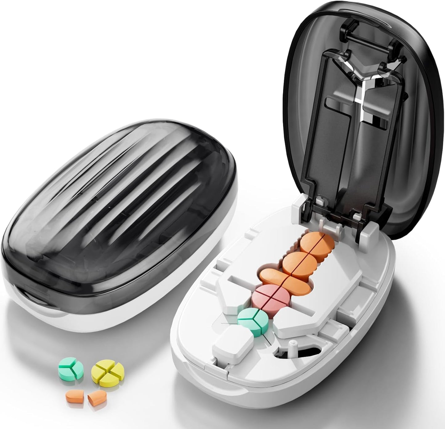 Pill Cutter Splitter for Small and Tiny Pills, Professional Adjustable Pill Cutter with Stainless Steel Blade, Precise Cuts into 1/2, 1/3, 1/4, Portable Travel Sized Design for All Tablet (Black)