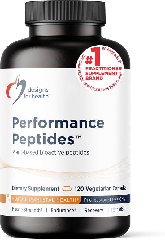 Designs for Health Performance Peptides - Supports Muscle Health, Healthy Aging & Body Composition - Plant-Based Peptide Muscle Recovery Supplements (120 Capsules)