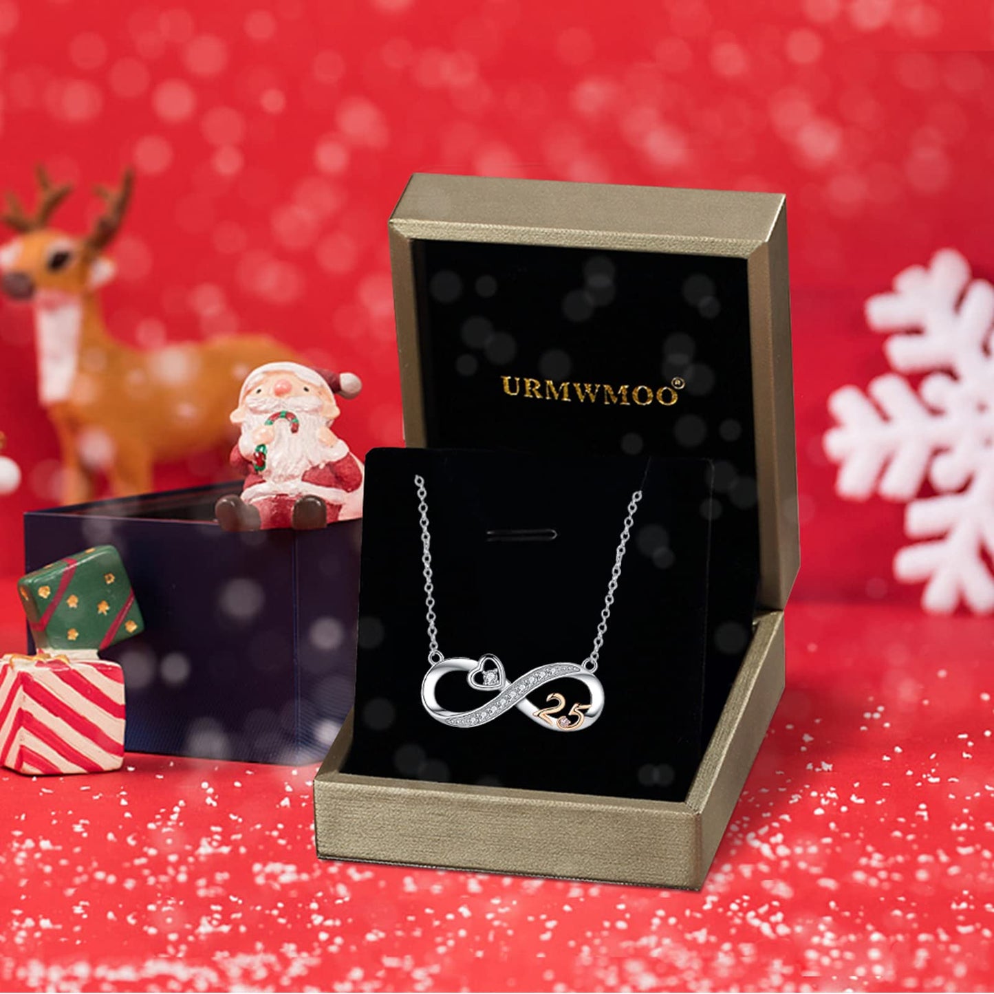 URMWMOO Number Necklace 925 Sterling Silver Infinity Love Heart Pendant Necklaces Jewelry 25th Anniversary Birthday Gifts Wedding Graduation Gift for Her Women