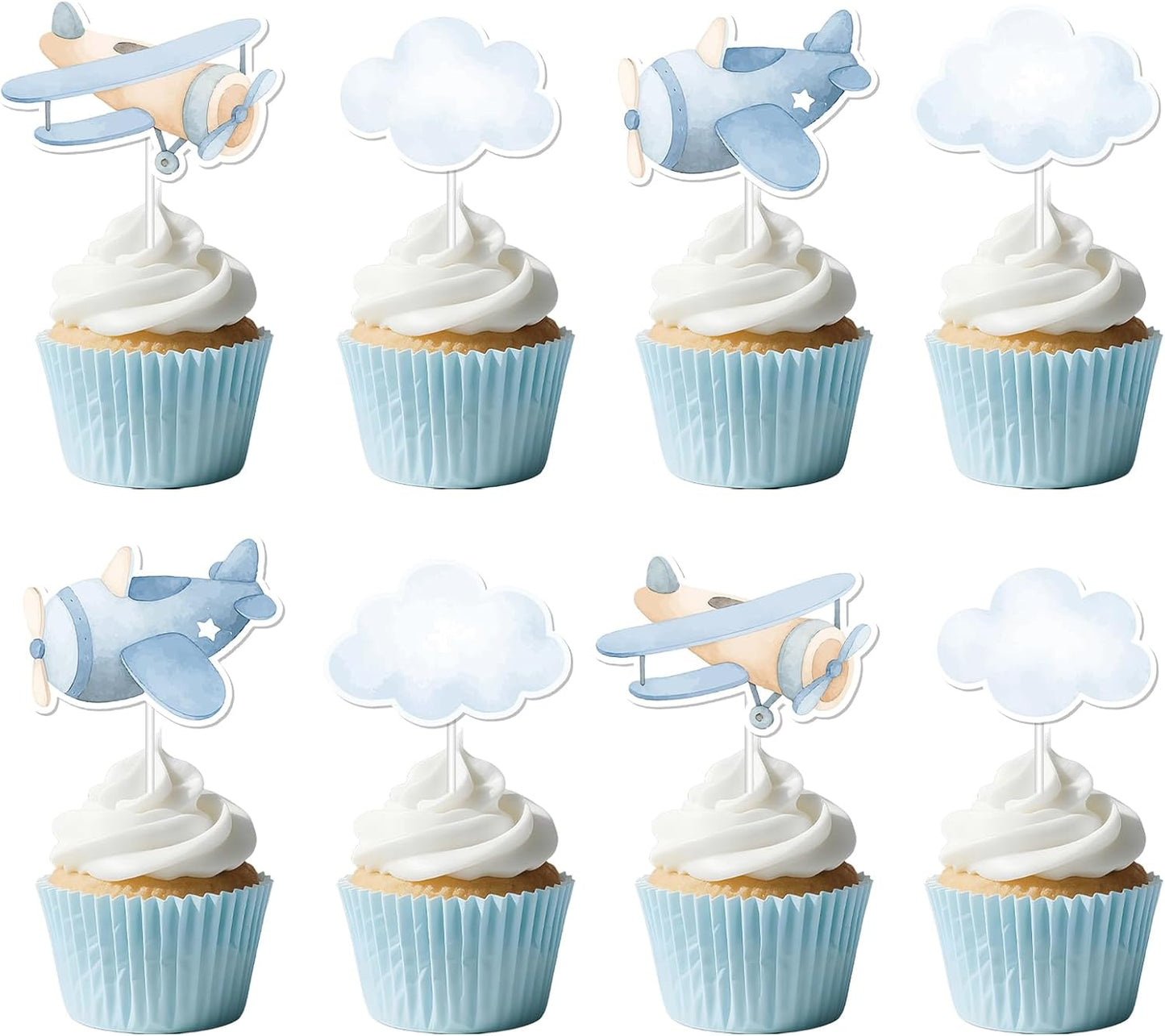 36Pcs Airplane Cupcake Toppers Airplane Birthday Decorations Blue Plane Cloud Cake Decorations for Boys Girls Plane Aviation Themed Birthday Baby Shower Bridal Shower Wedding Party Supplies