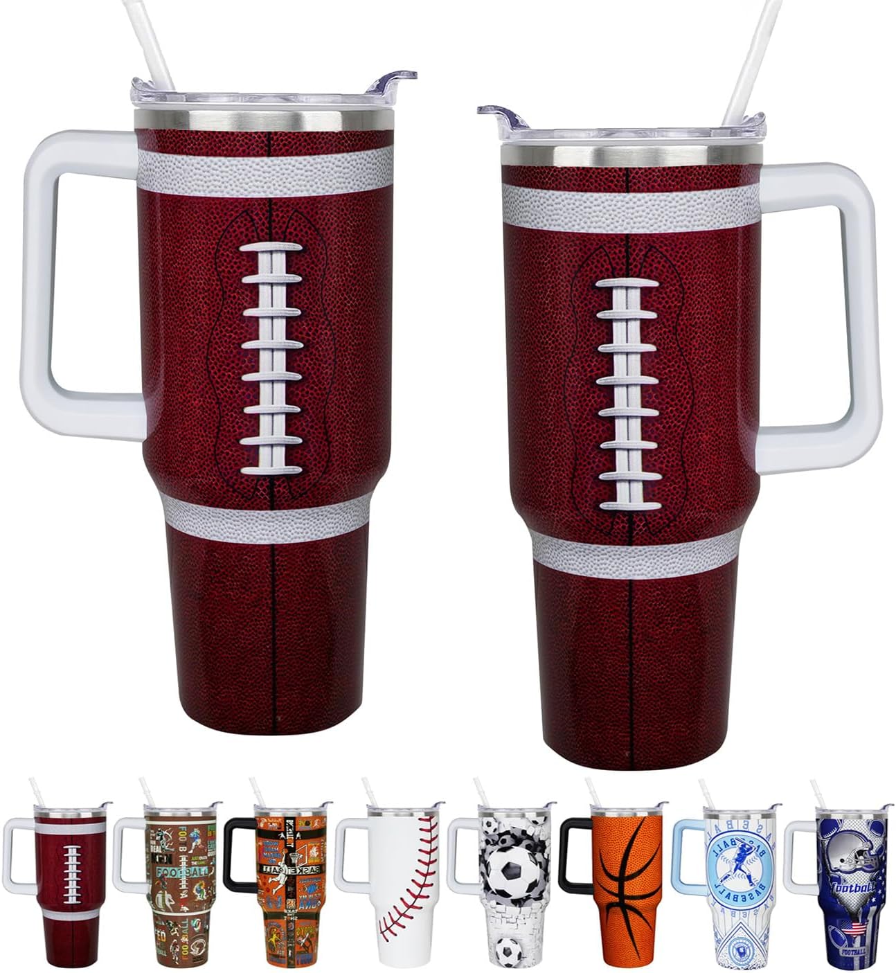 40 oz Boy Football Water Bottle Gifts Tumbler with Handle Straw Lid 40oz Football Lover Gift Double Stainless Steel Insulated Football Cup Travel Coffee Mug Football Water Bottles for Boys