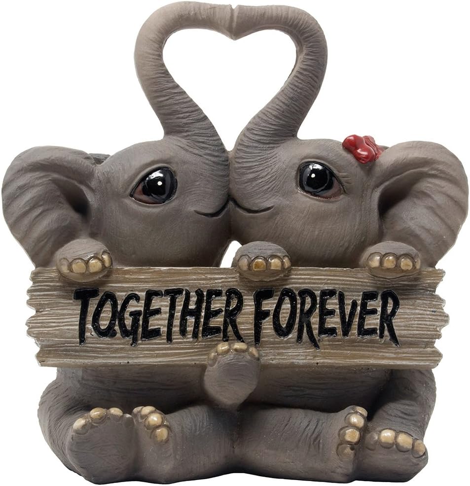 Loving Elephant Couple Figurine with Together Forever Sign and Heart Shape Trunks for Decorative Girls Bedroom Decor Statues Or Romantic Anniversary & Valentine's Day Gifts for Girlfriend and Women