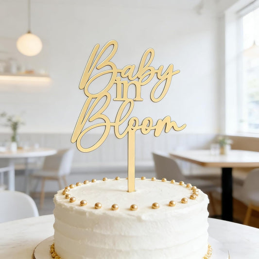Acrylic Baby in Bloom Cake Topper, Gold Mirror Baby Shower Cake Decorations for Boys or Girls, 1st Birthday Party Cake Decor for Gender Reveal Baptism Party Decorations