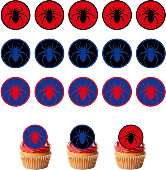 15pcs Edible Cupcake Toppers, 5cm/2 Inch Round Spider Happy Birthday Edible Cake Decoration Red Cartoon Spider Cakes Decor for Kids Boys Girls Birthday Theme Party (3 Design)