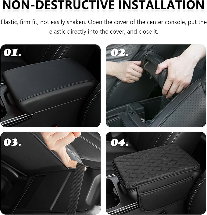 Stacool Upgraded Car Center Console Cover,Microfiber Leather Car Armrest Cover Cushion with 2 Storage Bags,Universal Car Armrest Storage Box (Light Beige)