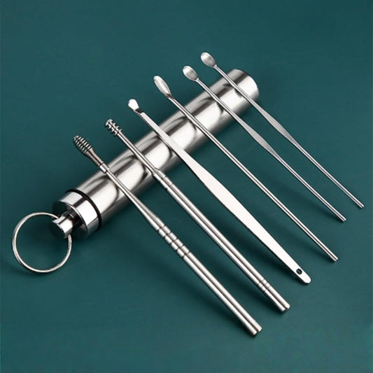 6 Pcs Earwax Removal Kit, Stainless Steel 360° Spiral Ear Pick Cleaner with Mini Portable Ear Scope, Massage Cleaning Tools with Storage Box for Daily Home Use