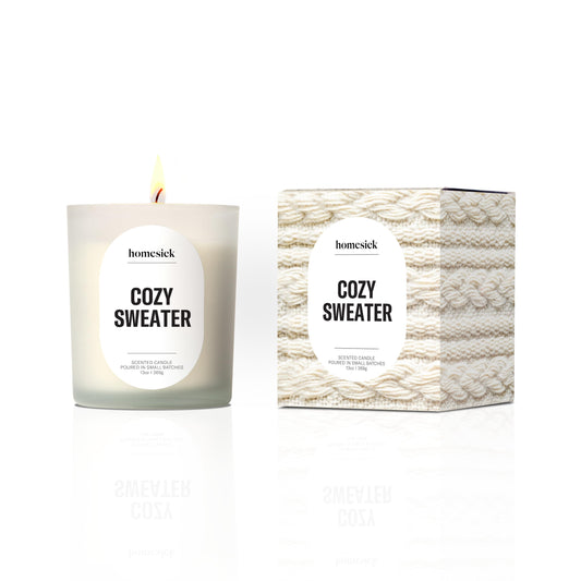 Homesick Cozy Sweater Candle – 13.75 oz Jar with Soy Wax Blend, Organic Cotton Wick, 60-80 Hour Burn – Warm Fall Fragrance, Reusable Glass Jar, Engagement Gifts for Couples, Wedding Gift