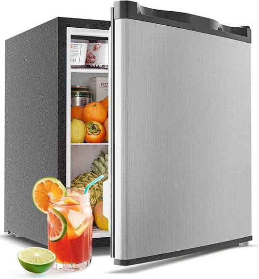 Mini Fridge with Freezer - 1.7 Cu.Ft Single Door Mini Refrigerator with Adjustable Thermostat, Low Noise, Energy Saving, Small Fridge for Bedroom, Apartment, Dorm, Classroom, Office - Silver