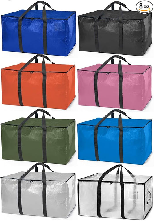 ClearSpace Heavy Duty Moving Bags or Storage Bags â Storage Bins with Lids, Large Moving Boxes with Backpack Straps & Zippers,â Packing Box & Moving Supplies for College Dorm, 8 Pack