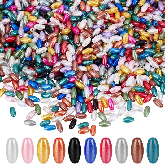 1400Pcs 0.3 Inch Oval Loose Beads Oat Rice Shape Spacer Pearls Small Colorful Imitation Pearl Beads Imitation Long Fresh Water Pearls Art Crafts Decoration for DIY Bracelet Necklace