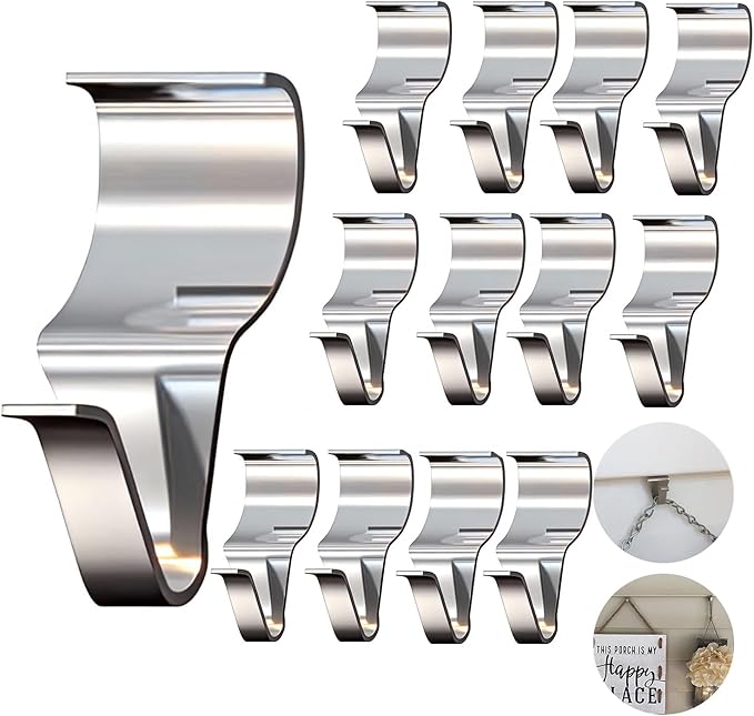 14 Pcs Vinyl Siding Hooks, Stainless Steel No-Hole Hangers for Hanging Wreaths & Outdoor Decor, Low Profile Siding Clips, Easy Installation, No Tools Needed (14, Sliver)