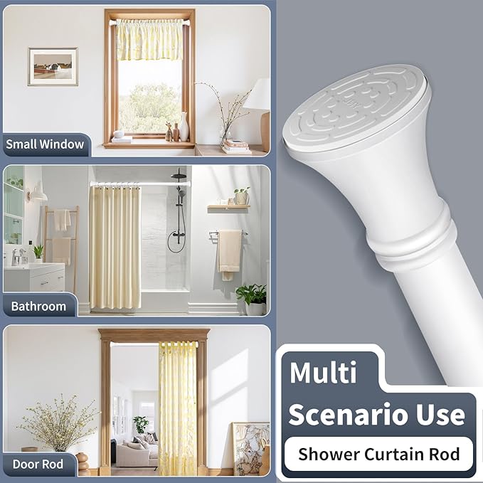 YNL White Shower Curtain Rod 36-68 Inch(3-5.67ft), No Slip No Drill Stainless Steel Spring Tension Curtain Rod, No Rust Shower Rod Adjustable For Bathroom closet