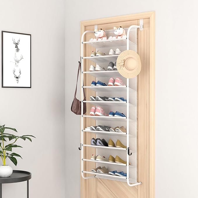 10 Tier Shoe rack Hanging Shoe Storage the door shoe rack for Closet Pantry Over The Door Shoe Organizer Wall Floating Shelves (White, 10 Tier)