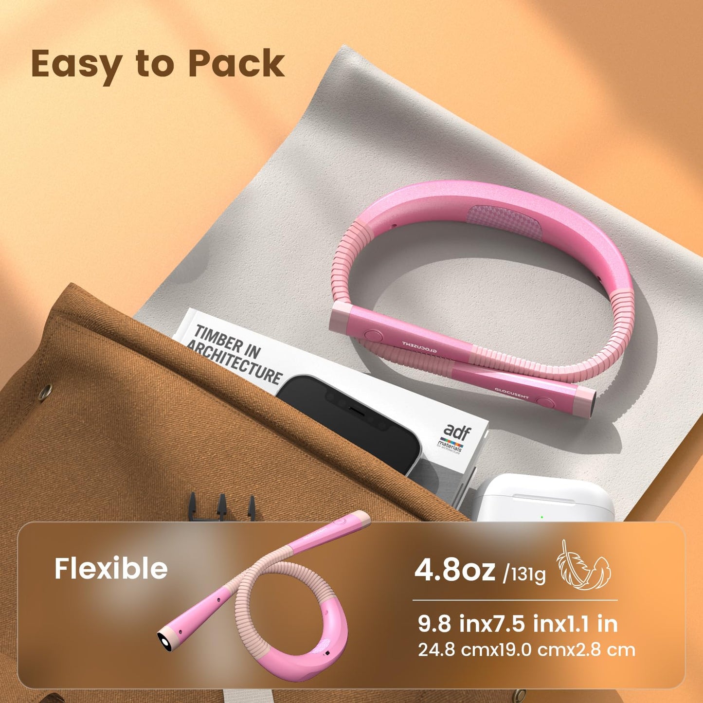 Glocusent Book Light, 3-Color & 6-Brightness Reading Light, Bendable Neck Light, 80-hr Lasting Rechargeable Book Light, Perfect Reading Lights for Books in Bed, Knitting, Book Lovers Gifts - 1Pack
