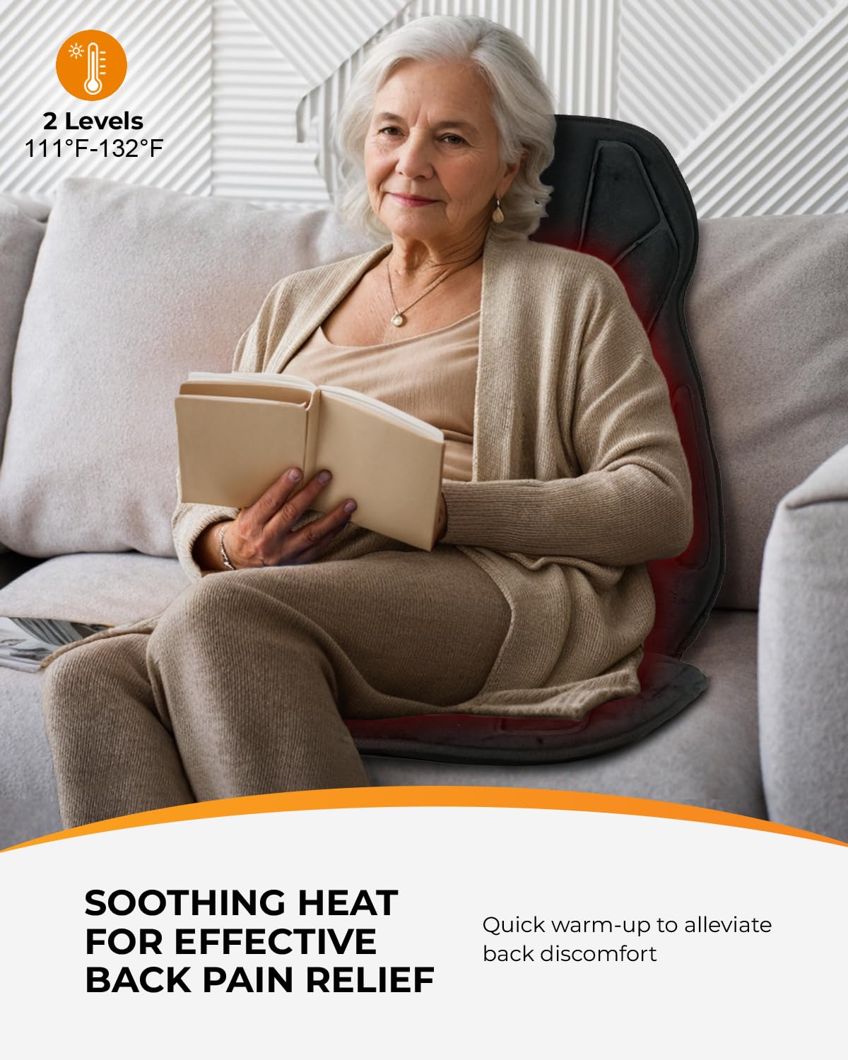 CooCoCo Vibration Back Massager with Heat, Birthday Gifts for Mom Dad Him Men Husband, Massage Chair Pad with 8 Vibrating Motors & 2 Levels Heat, Heated Seat Cushion for Home Office Use
