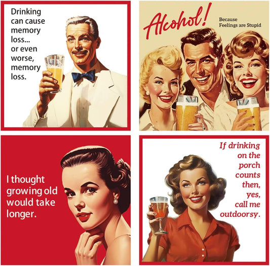 Watersay 100 Pcs Funny Cocktail Napkins for Adults Retro Cocktail Paper Party Napkins with Funny Sayings Cute Bar Table Decor for Parties Birthdays Gatherings Celebrations(Vintage Red)