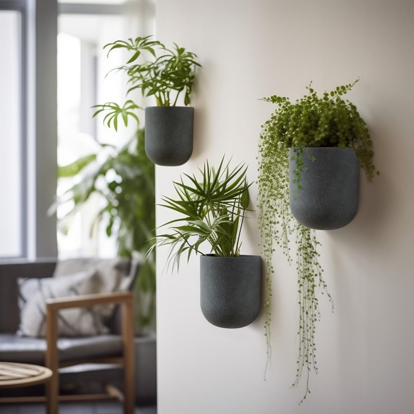 LA JOLIE MUSE Wall Hanging Planters for Indoor Plants，Hanging Flower Pots for Air Plants Succulent, Set of 2, 5.7L*4.1W*7H, Weathered Gray