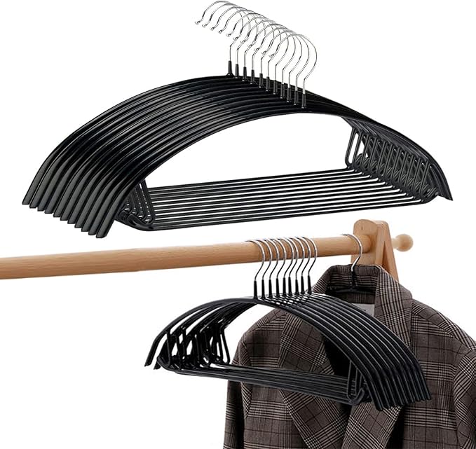 Contour Metal No Bumps Hanger - Suit, Coat & Sweater Hanger (Pack of 50, Black)