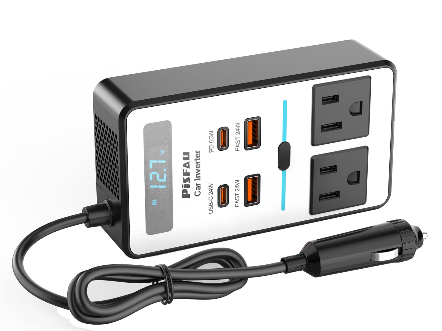 200W Car Power Inverter DC 12V to 110V AC,Cigarette Lighter Adapter Plug with [65W USB-C]/USB-Fast Charger 24W/Multiple USB/Laptop car Charger with Voltage Display
