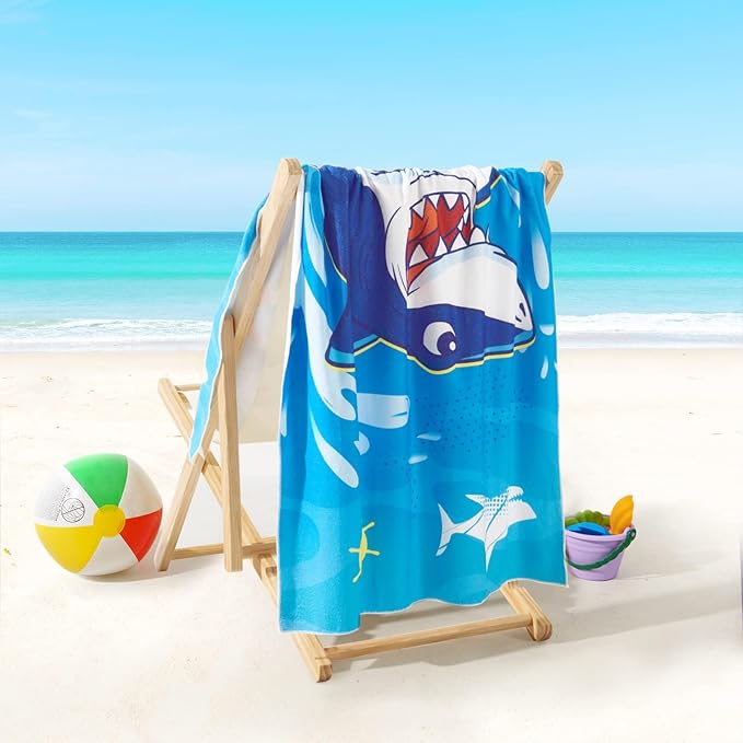 WERNNSAI Kids Beach Towel for Boys - 30” x 60” Shark Sand Free Swim Towels Pool Beach Towel for Boys Kids Quick Dry Absorbent Super Soft Beach Blanket Camping Travel Bath Shower Towel