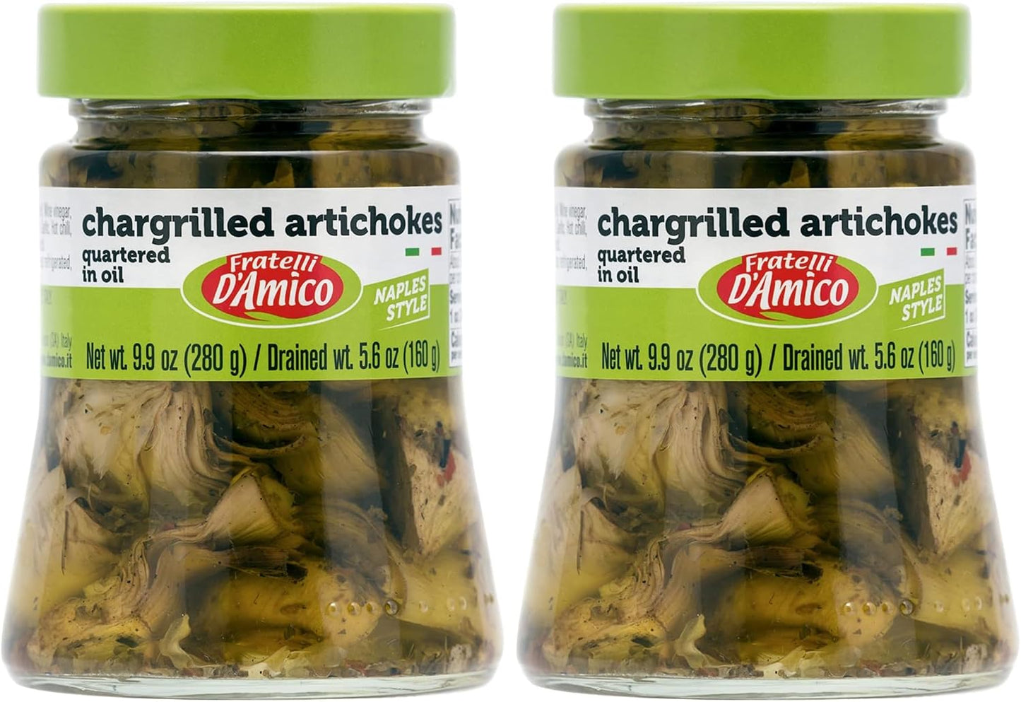 FRATELLI D'AMICO - Chargrilled Artichokes, Quartered in Oil, Grilled, Naples Style, 9.9oz (280g) NON-GMO (Pack of 2)