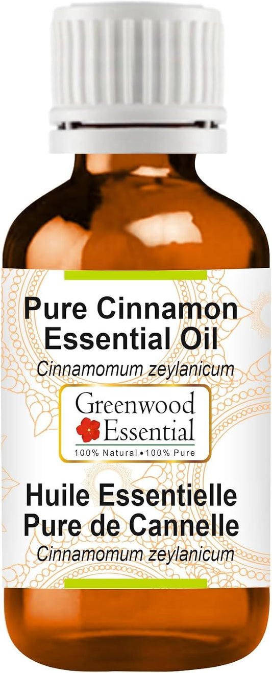 Greenwood Essential Cinnamon Essential Oil (Cinnamomum zeylanicum) Pure | Non-Sticky | Non-Greasy | Lightweight | Men & Women | All Skin Types | Steam Distilled 15ml (0.50 oz)