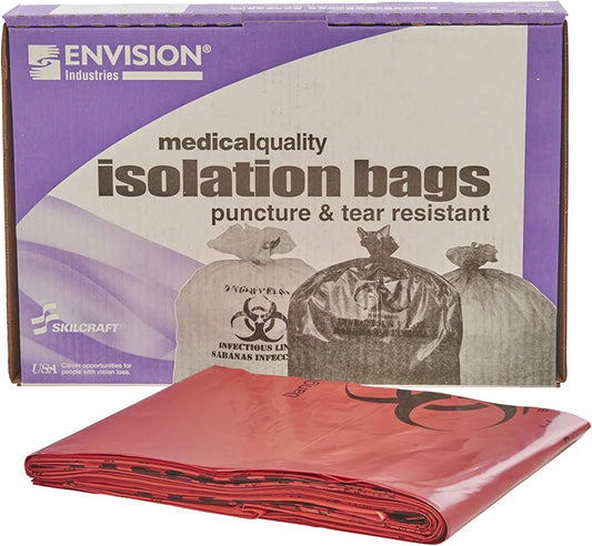 Stout by Envision Medical Waste Bags, 40-45 Gal, 45"x49", Red, 1.2 Mil, 100 ct. Extra Heavy, Made in America by People Who Are Blind or Visually Impaired