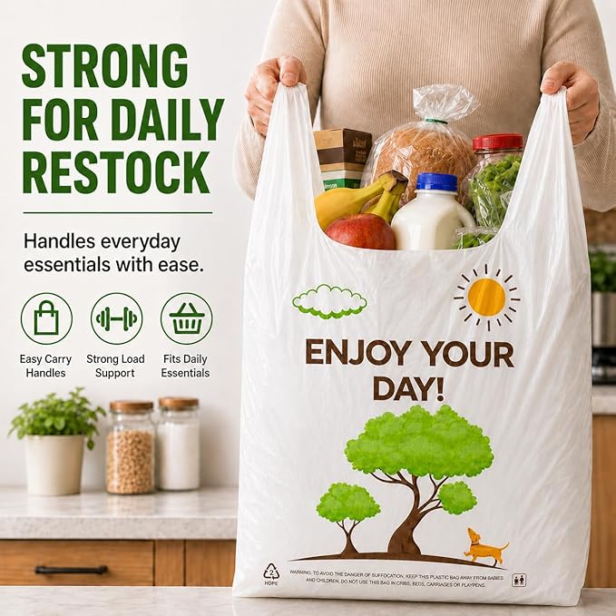YoYoRain White Thank you T shirt bag, Grocery shopping bag Reusable and Disposable Supermarket Bag 11''x6''x21'' 150PCS