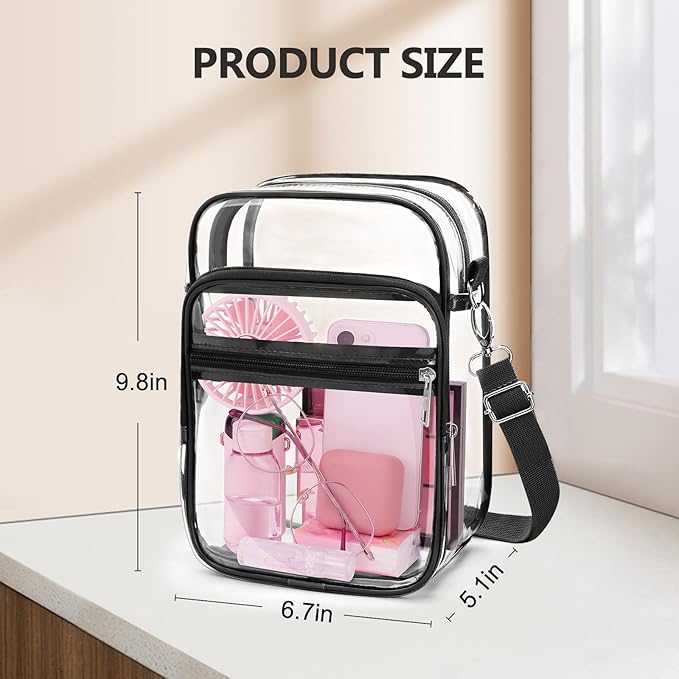 Blvornl Clear Crossbody Bag with Adjustable Shoulder Strap, Stadium Approved PVC Purse Bag, Messenger Bag