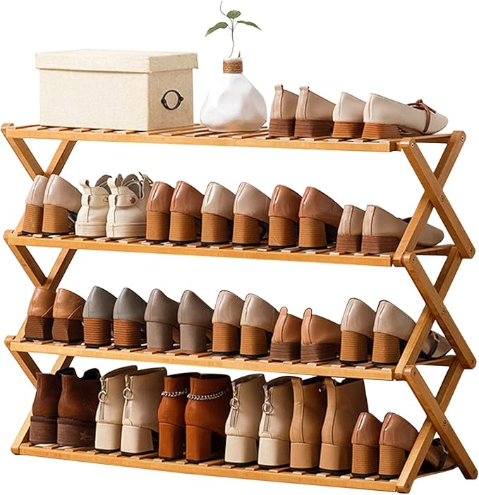 Choclaif Free Standing Shoe Racks for Closet, Shoe Shelf Bamboo Shoe Rack for Bedroom, Entryway Hallway Closet Living Room Organizerï¼4 Tierï¼